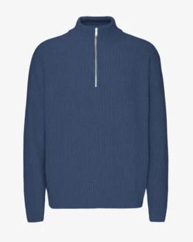 Merino-Pullover mit Troyer – Petrolblau