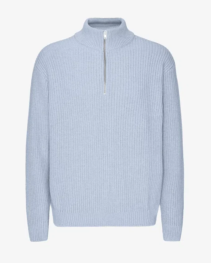 Merino-Pullover mit Troyer – Polarblau