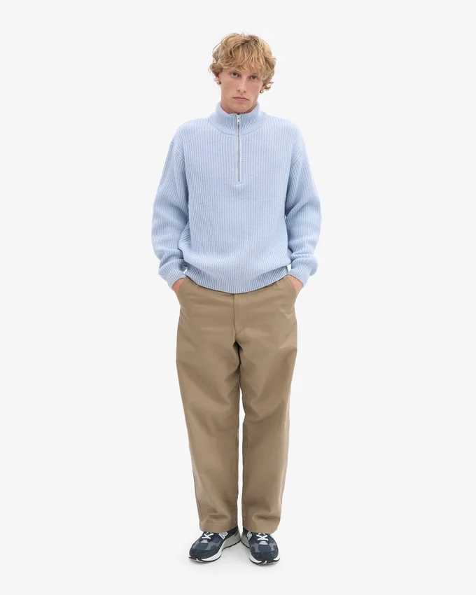 Merino-Pullover mit Troyer – Polarblau