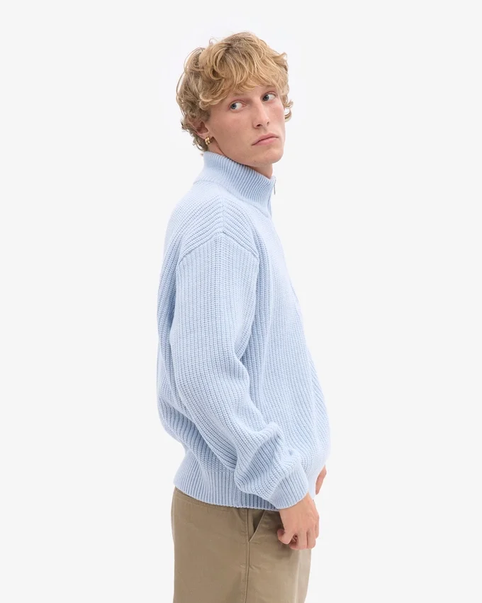 Merino-Pullover mit Troyer – Polarblau