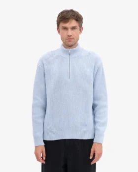 Merino-Pullover mit Troyer – Polarblau