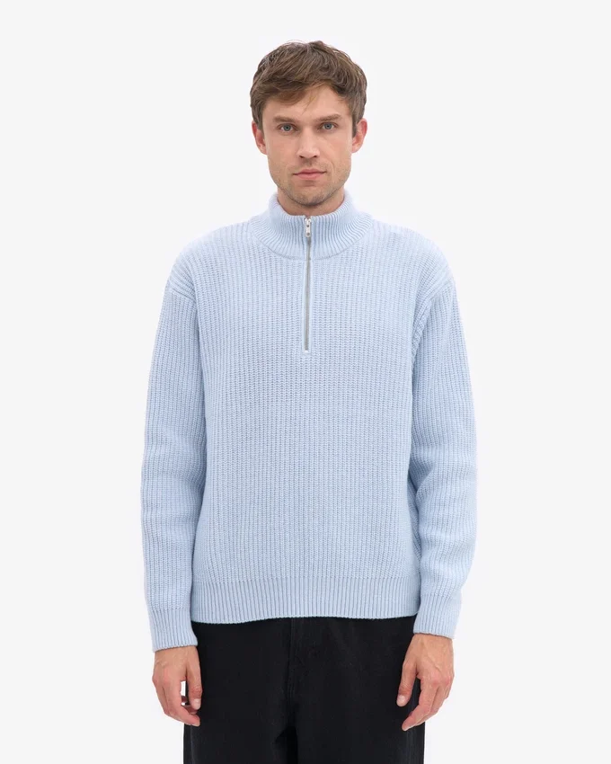 Merino-Pullover mit Troyer – Polarblau
