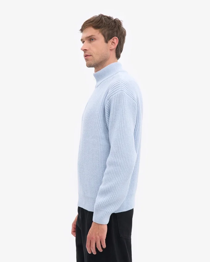 Merino-Pullover mit Troyer – Polarblau