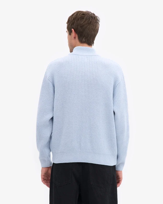 Merino-Pullover mit Troyer – Polarblau