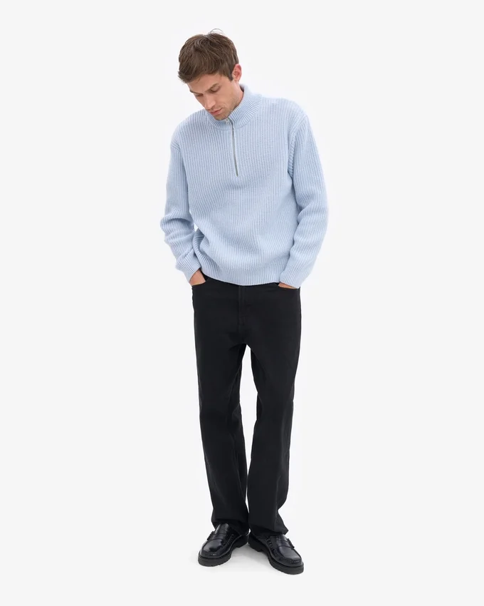 Merino-Pullover mit Troyer – Polarblau