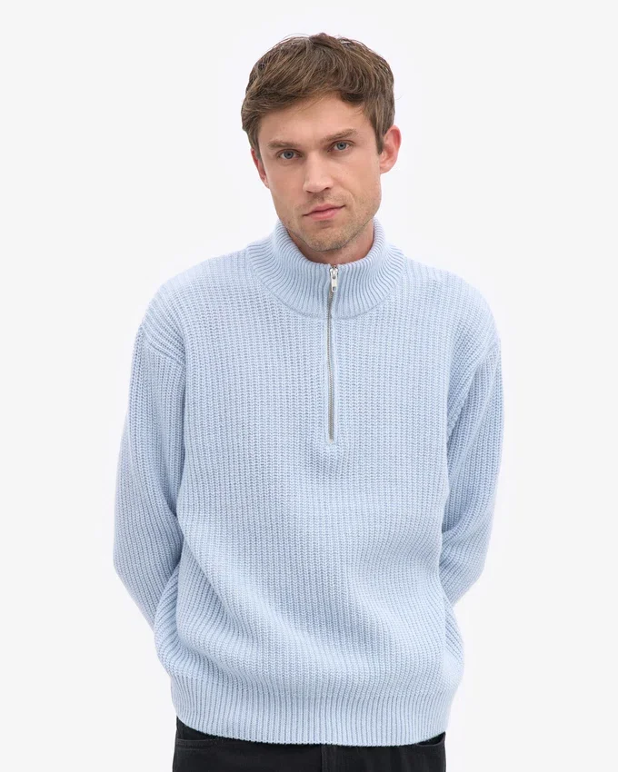 Merino-Pullover mit Troyer – Polarblau