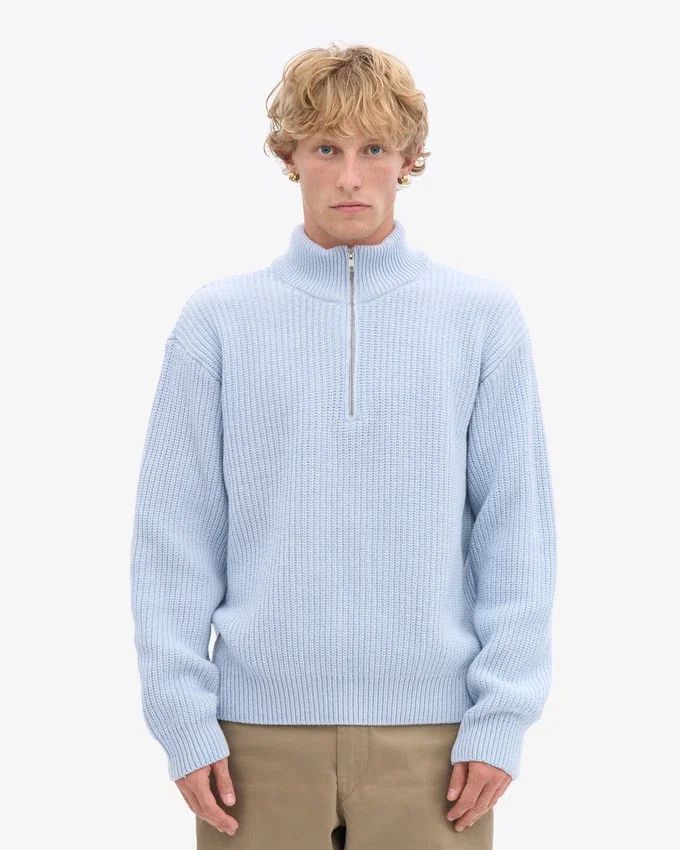 Merino-Pullover mit Troyer – Polarblau