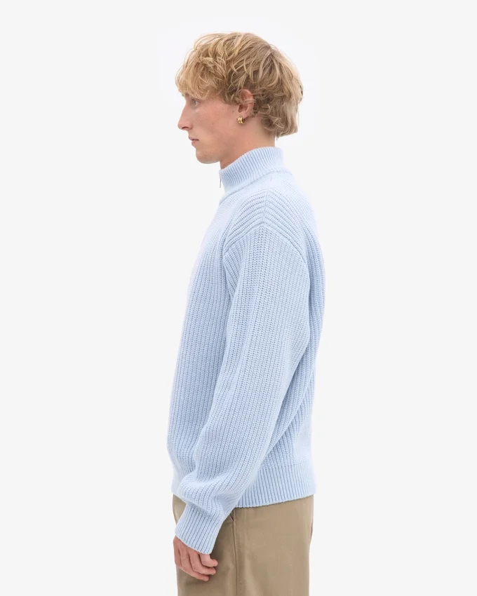 Merino-Pullover mit Troyer – Polarblau