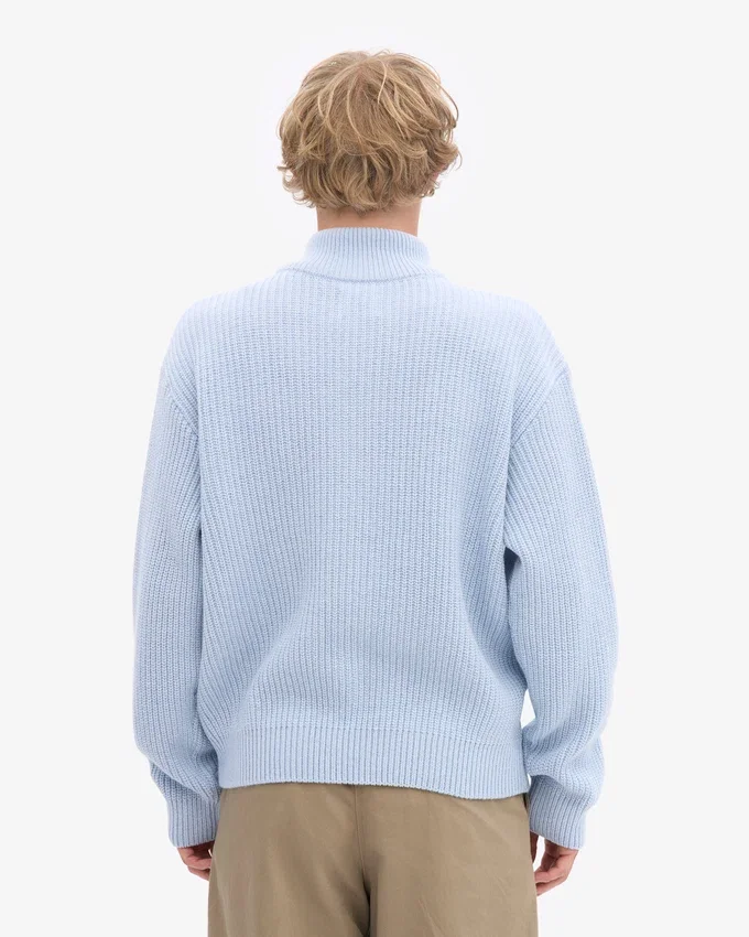 Merino-Pullover mit Troyer – Polarblau
