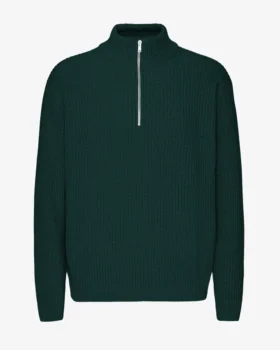 Merino-Pullover mit Troyer – Smaragdgrün