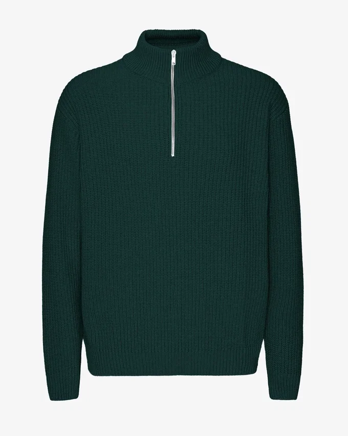 Merino-Pullover mit Troyer – Smaragdgrün