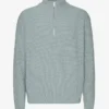 Merino-Pullover mit Troyer – Stahlblau
