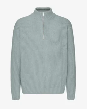 Merino-Pullover mit Troyer – Stahlblau