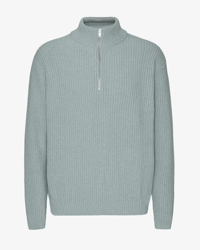 Merino-Pullover mit Troyer – Stahlblau