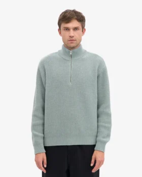 Merino-Pullover mit Troyer – Stahlblau