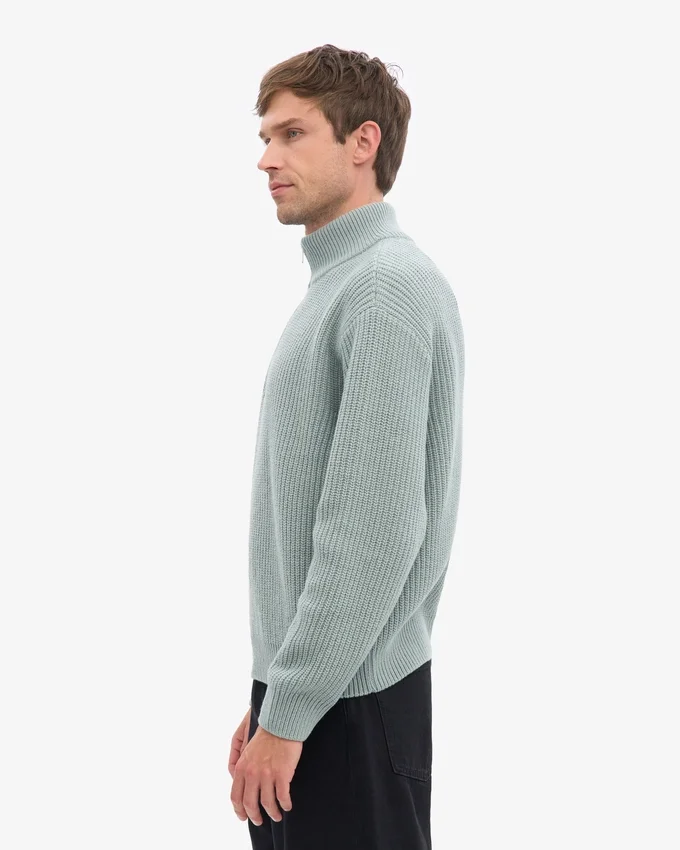 Merino-Pullover mit Troyer – Stahlblau