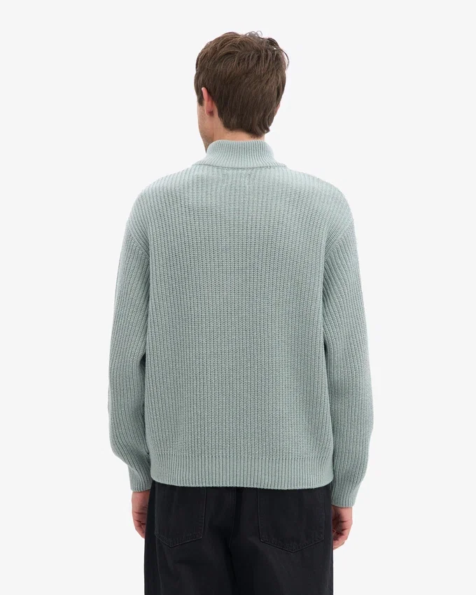 Merino-Pullover mit Troyer – Stahlblau