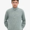 Merino-Pullover mit Troyer – Stahlblau