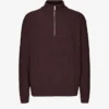 Merinowolle-Pullover mit Troyer – Oxblood-Rot