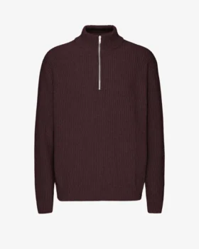 Merinowolle-Pullover mit Troyer – Oxblood-Rot