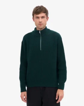 Merinowolle-Pullover mit Troyer – Oxblood-Rot