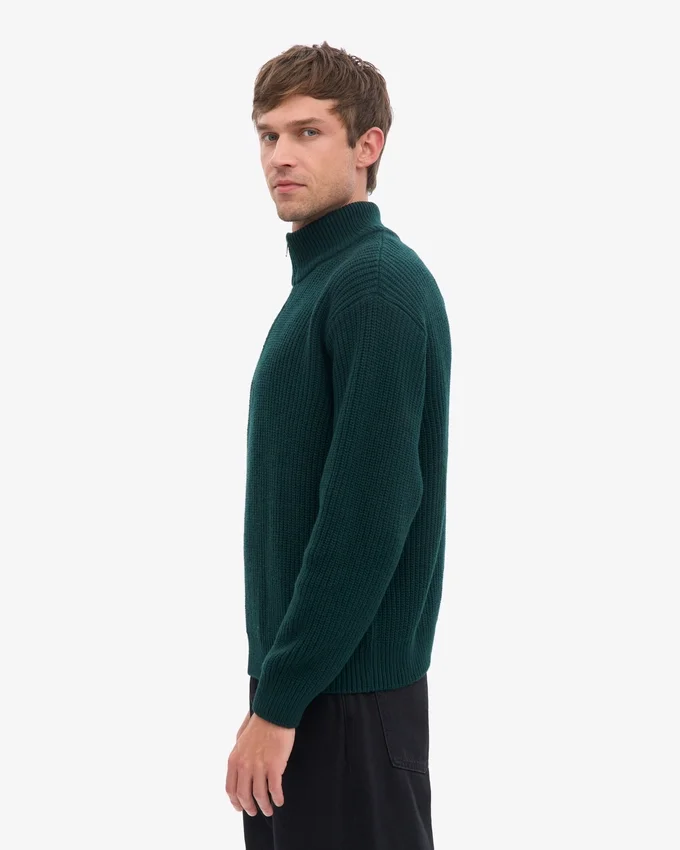 Merinowolle-Pullover mit Troyer – Oxblood-Rot