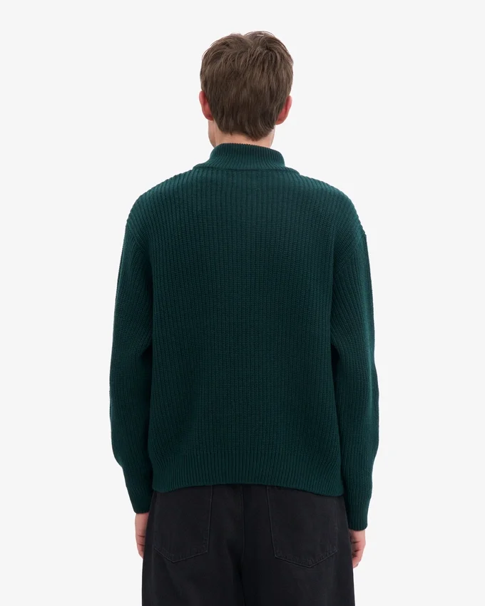 Merinowolle-Pullover mit Troyer – Oxblood-Rot