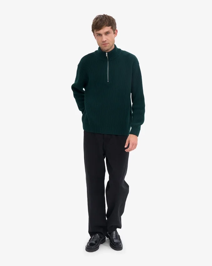 Merinowolle-Pullover mit Troyer – Oxblood-Rot