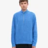 Merinowolle-Pullover mit Troyer – Pazifikblau