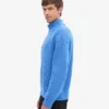 Merinowolle-Pullover mit Troyer – Pazifikblau
