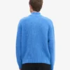 Merinowolle-Pullover mit Troyer – Pazifikblau