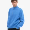 Merinowolle-Pullover mit Troyer – Pazifikblau