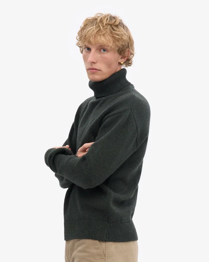 Merinowolle-Rollkragenpullover – Jägergrün
