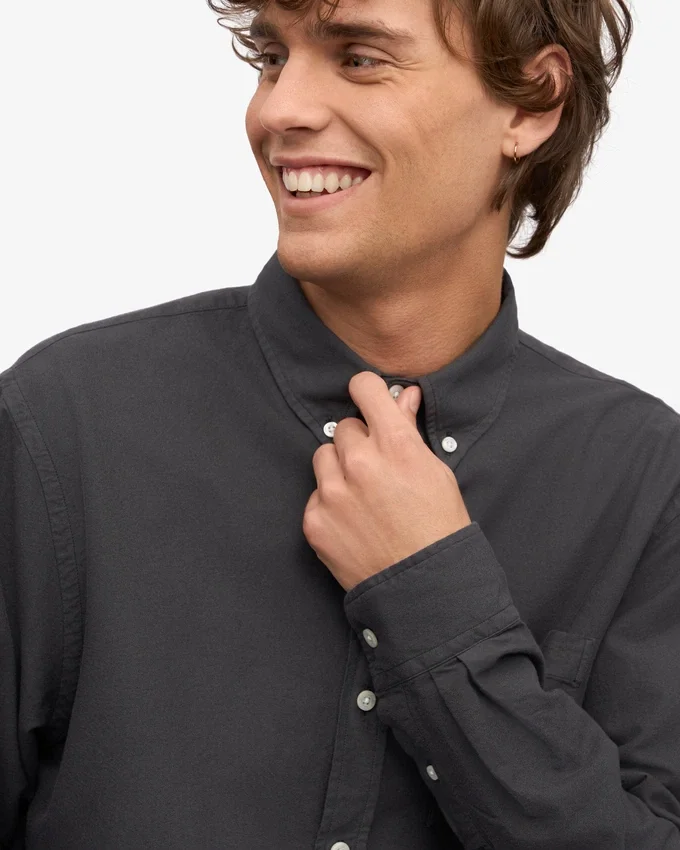 Organic Button Down Hemd mit Knopfleiste – Lavagrau