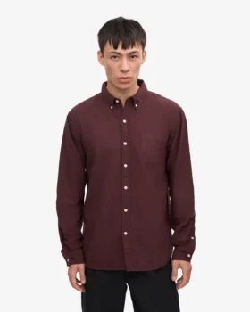 Organic Button Down-Hemd mit Knopfleiste – Oxblood-Rot