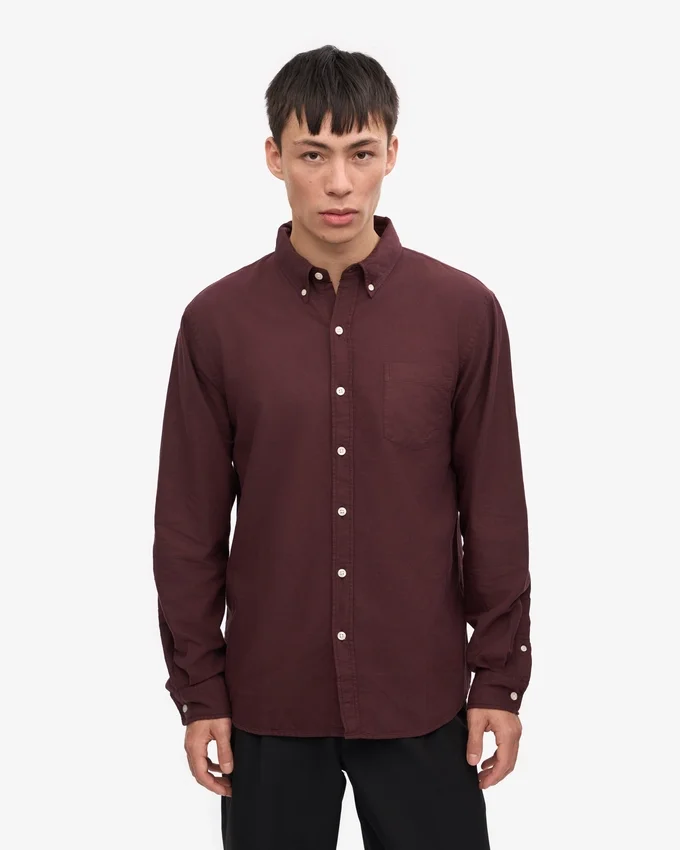 Organic Button Down-Hemd mit Knopfleiste – Oxblood-Rot