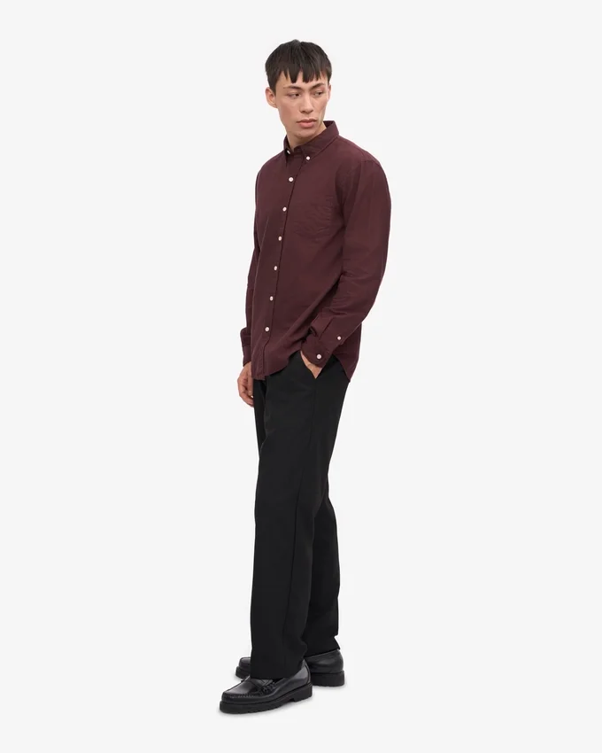 Organic Button Down-Hemd mit Knopfleiste – Oxblood-Rot
