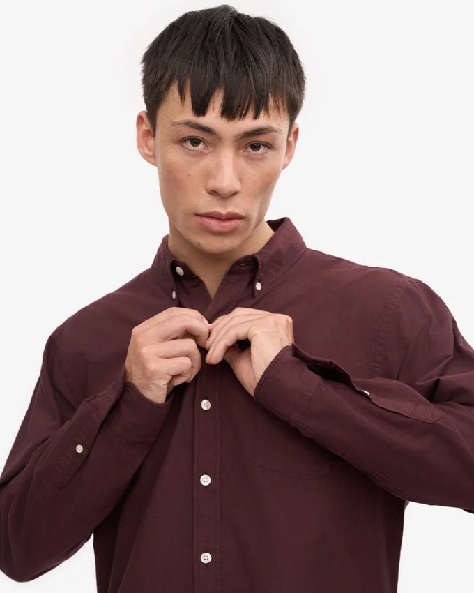 Organic Button Down-Hemd mit Knopfleiste – Oxblood-Rot