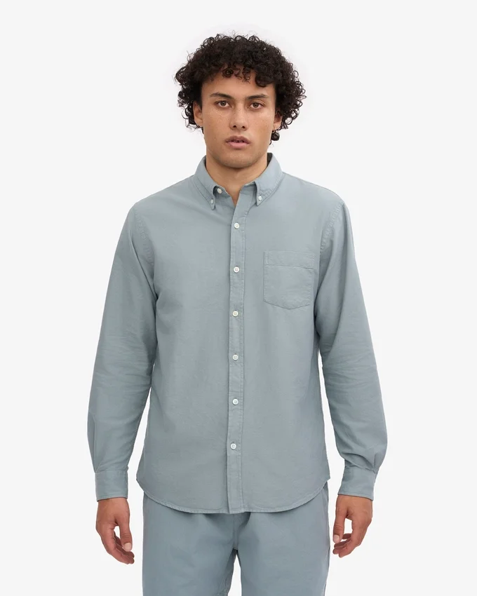 Organic Button Down Hemd mit Knopfleiste – Stahlblau