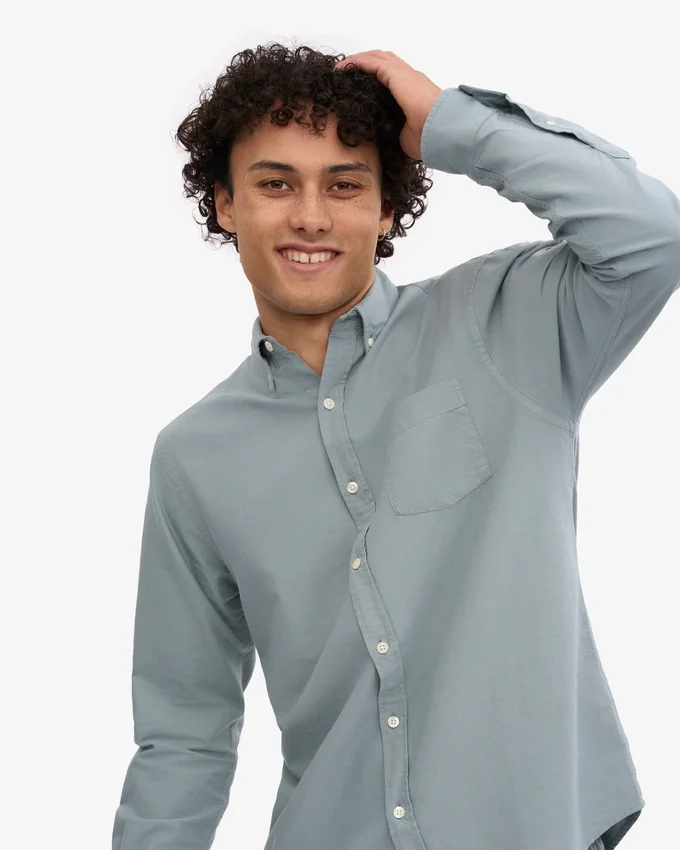 Organic Button Down Hemd mit Knopfleiste – Stahlblau