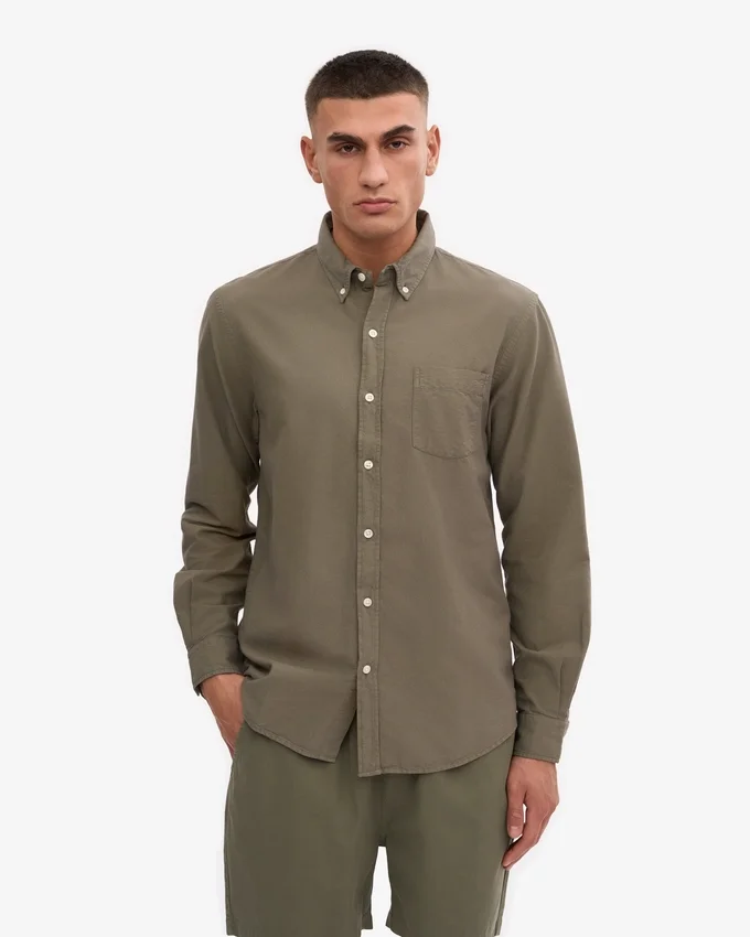 Organic Button Down-Hemd mit Knopfleiste – Staubiges Oliv