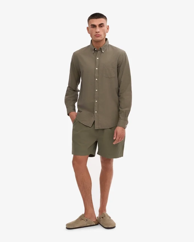 Organic Button Down-Hemd mit Knopfleiste – Staubiges Oliv