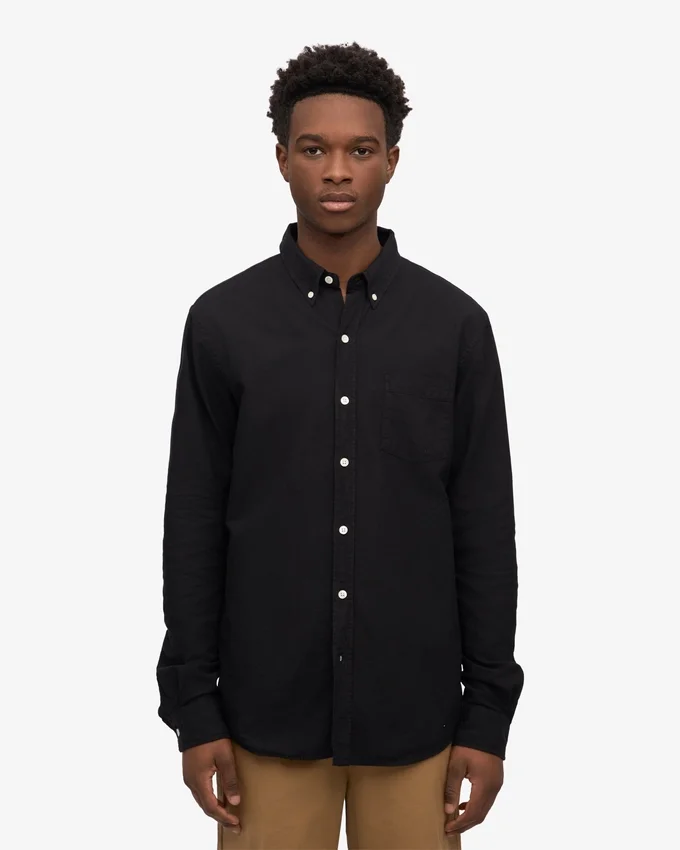 Organic Button Down-Hemd mit Knopfleiste – Tiefschwarz