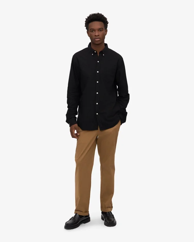 Organic Button Down-Hemd mit Knopfleiste – Tiefschwarz