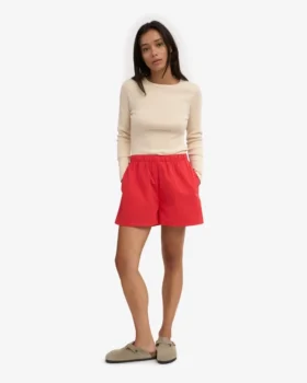 Organic Twill Shorts für Damen – Mandarinenrot