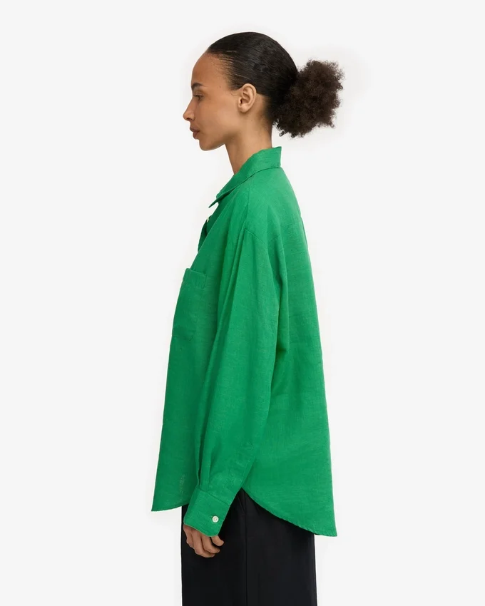 Oversize-Hemd aus Leinen – Kellygrün