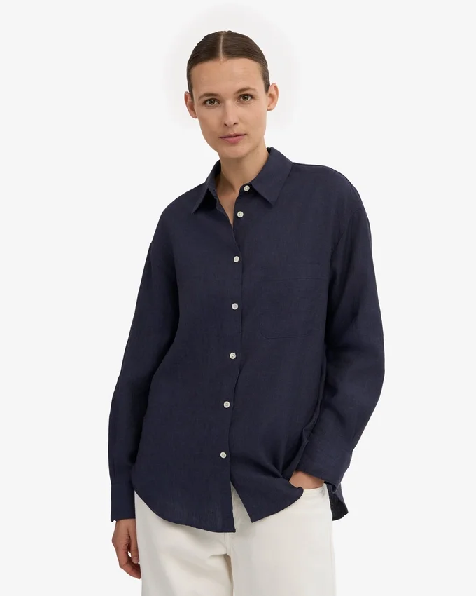 Oversize-Hemd aus Leinen – Marineblau