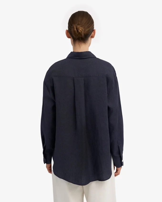 Oversize-Hemd aus Leinen – Marineblau