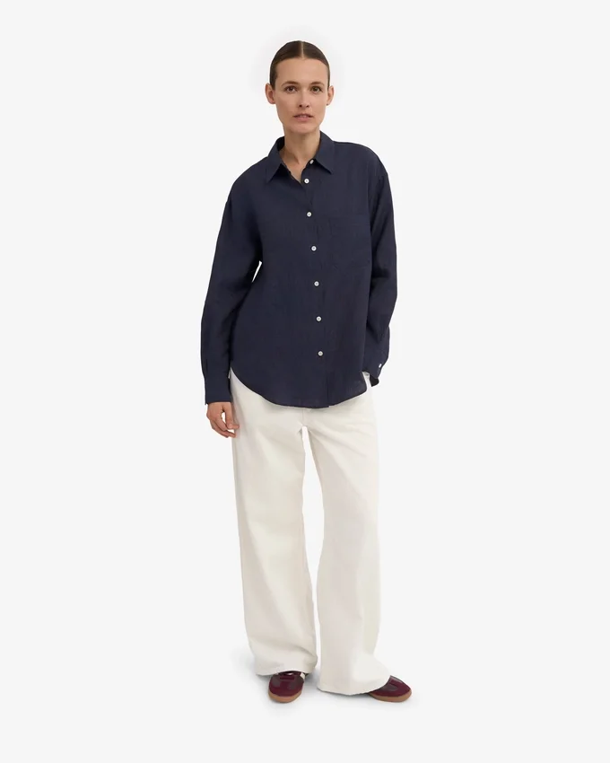 Oversize-Hemd aus Leinen – Marineblau