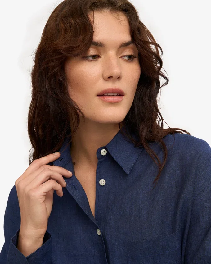 Oversize-Hemd aus Leinen – Marineblau